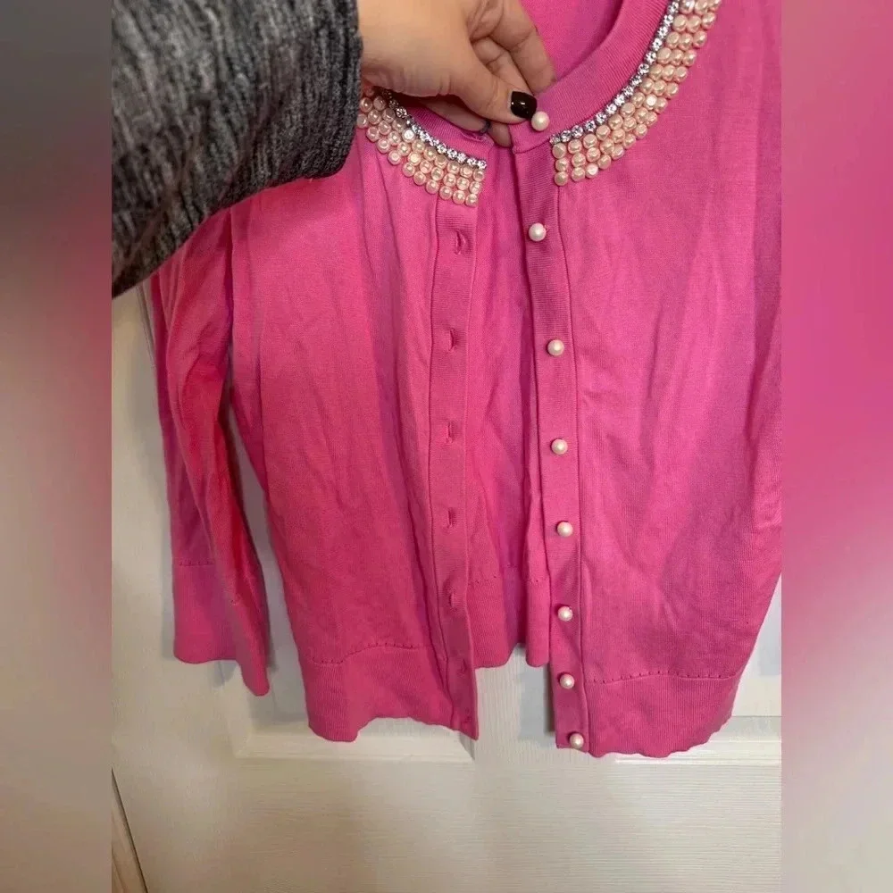 Kate Spade cardigan size medium pearl beaded Tula pink white